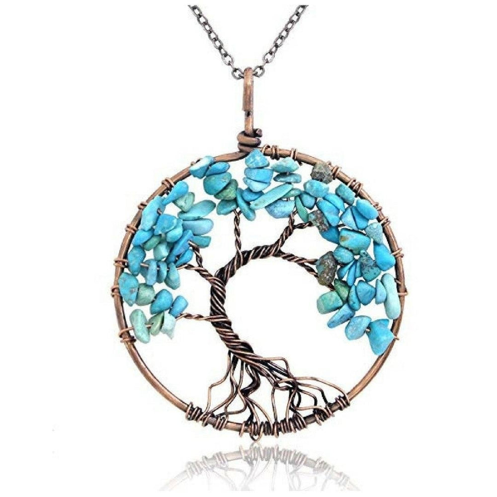 Handmade Genuine Gemstone Chakra Tree of Life Pendant Necklace Image 2