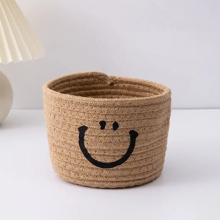 Happy Face Woven Storage Basket Image 1