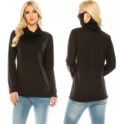 Haute Edition Cowl Neck Tee with Built-In Mask Image 1