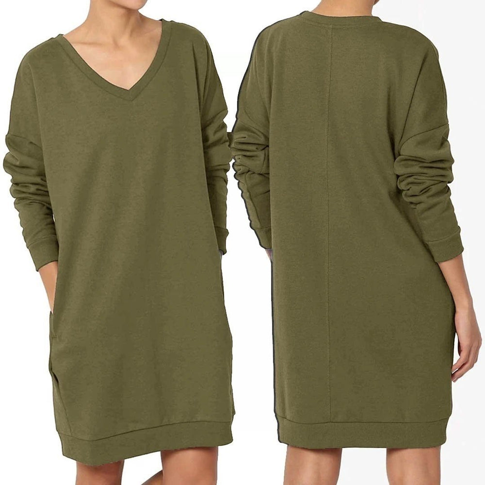 Haute Edition Womens Oversized Pullover Sweatshirt Dress Image 2