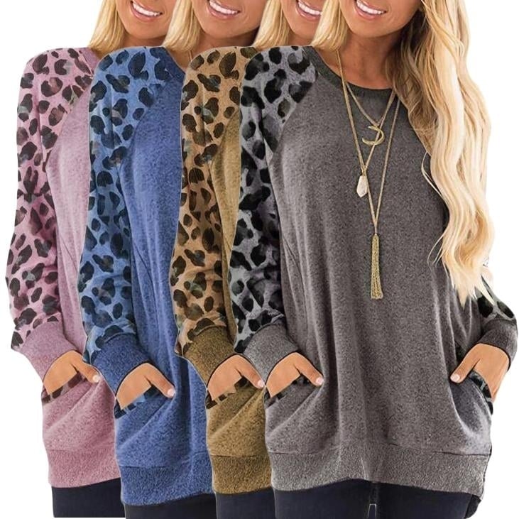 Haute Edition Womens Ultra Soft Long Sleeve Pullover Sweatshirt Leopard Design Image 1