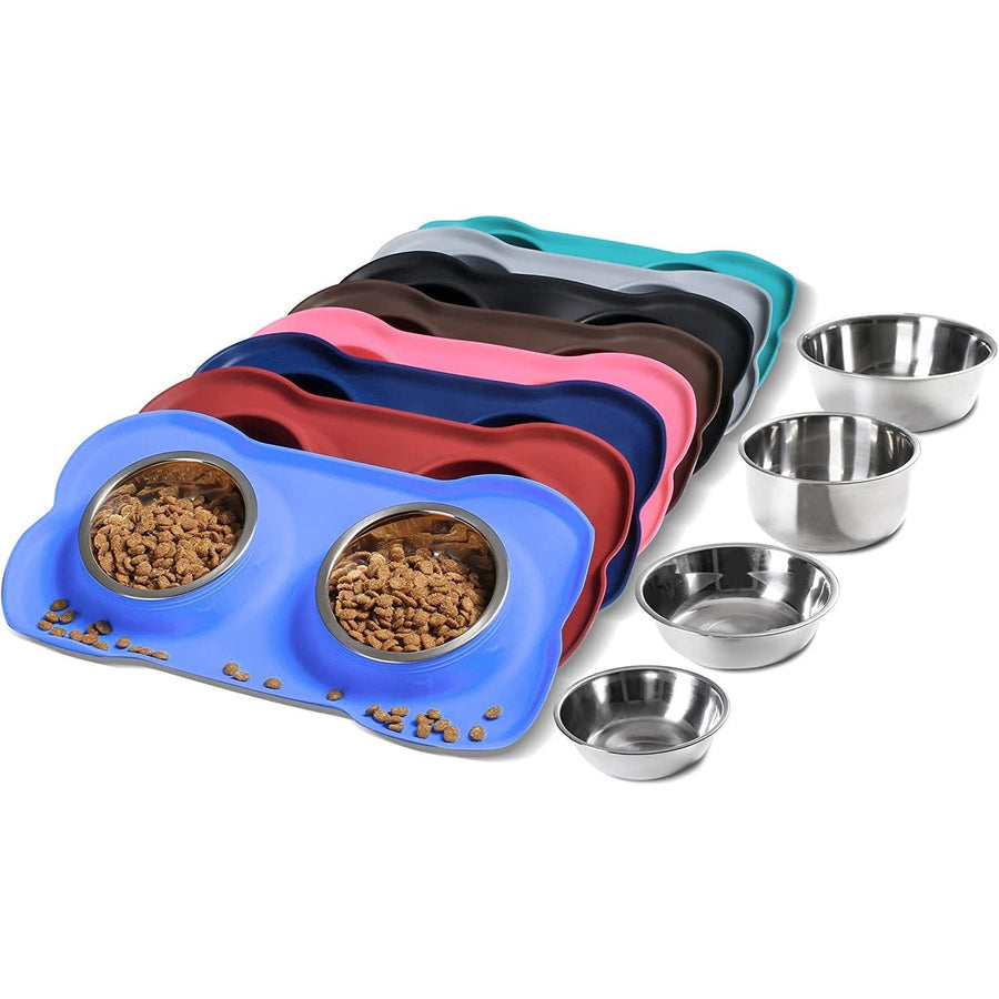 Hubulk 2 Stainless Steel Dog Bowl with No Spill Non-Skid Silicone Mat Image 1