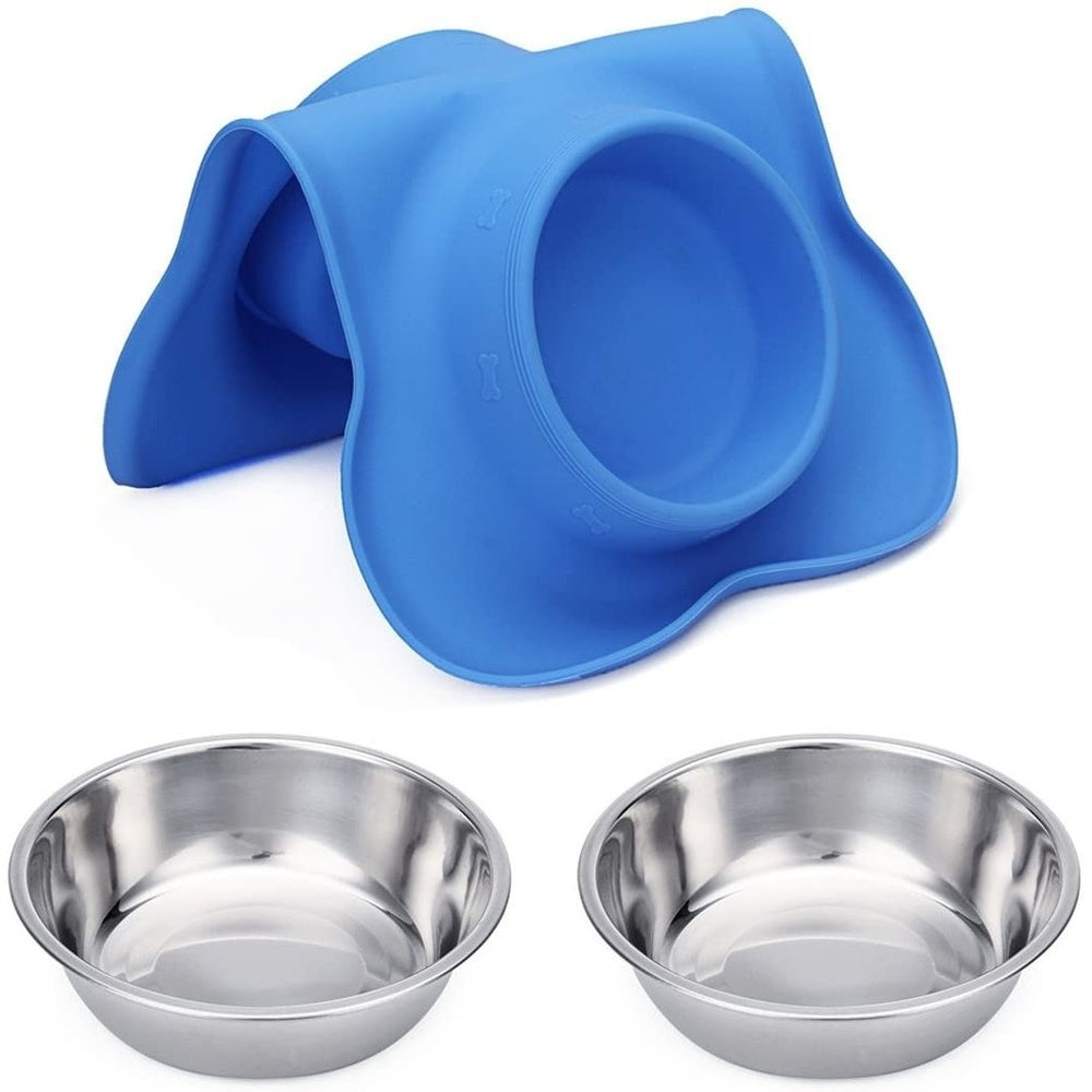 Hubulk 2 Stainless Steel Dog Bowl with No Spill Non-Skid Silicone Mat Image 2