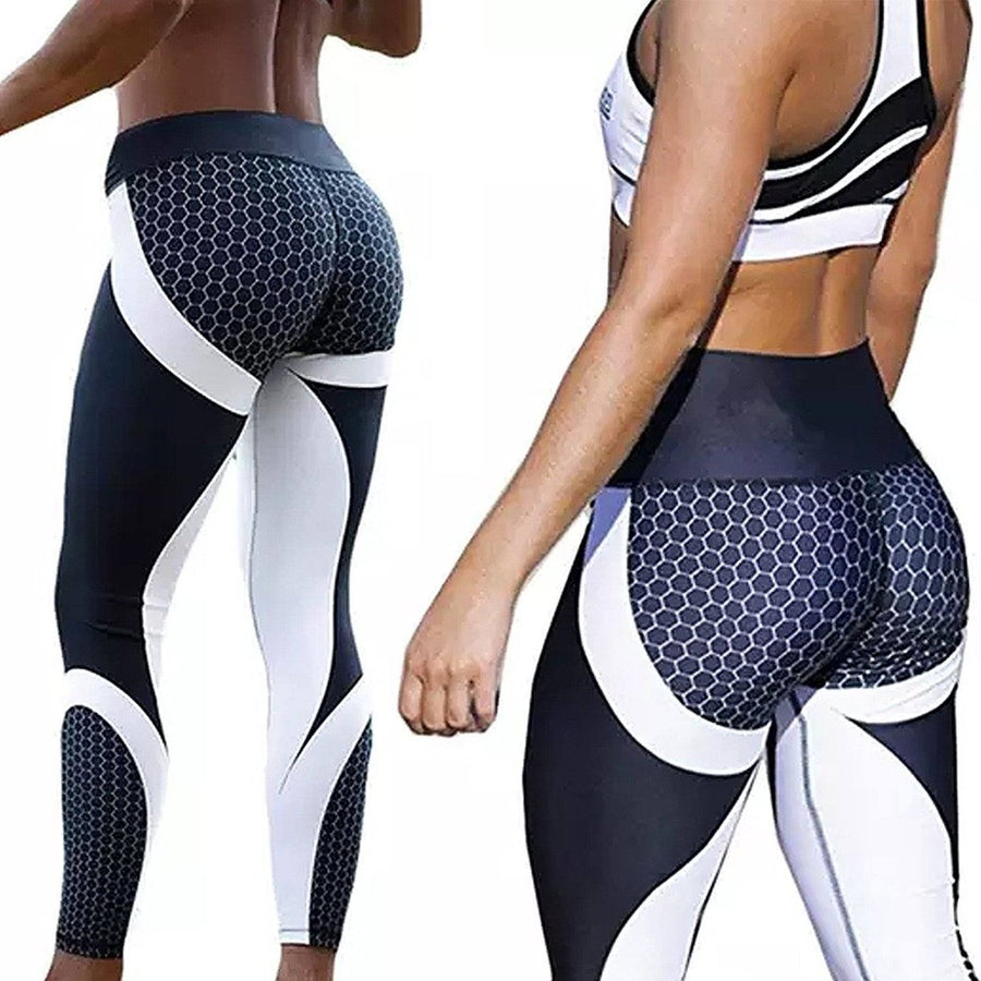 High-Waisted Honeycomb Design Ruched Workouts Fitness Yoga Gym Leggings Pants Image 1