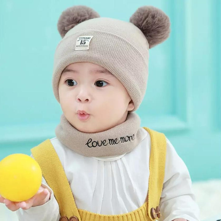 Infant Baby Winter Warm Knit Bobble Beanie Hat with Scarf Set Image 8