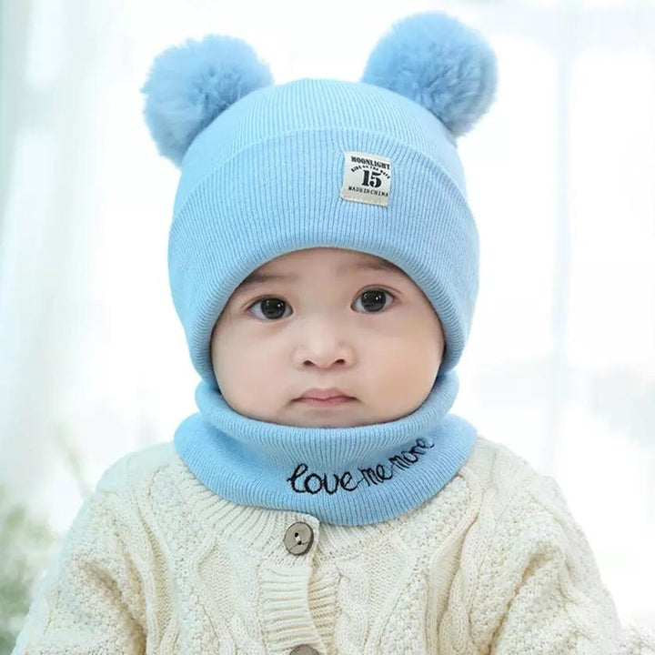 Infant Baby Winter Warm Knit Bobble Beanie Hat with Scarf Set Image 9