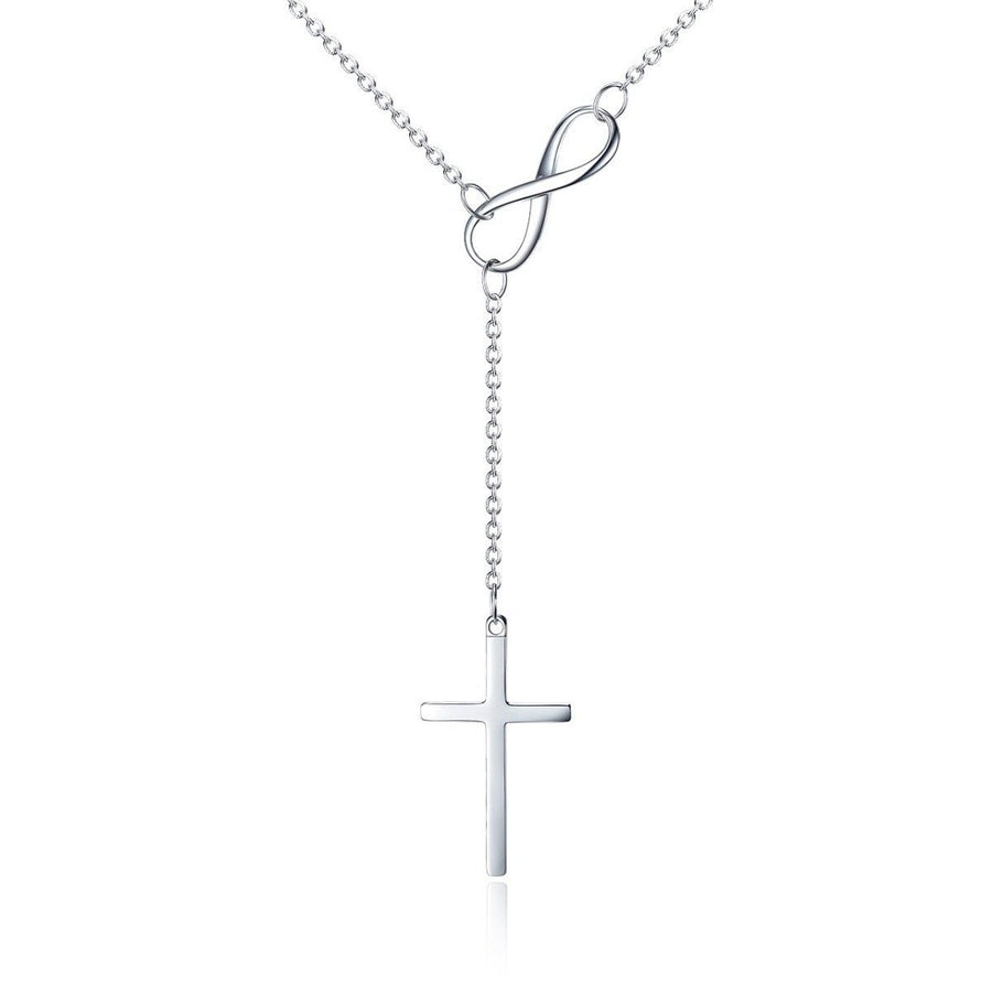 Italian Sterling Silver Infinity Cross Lariat Necklace Image 1