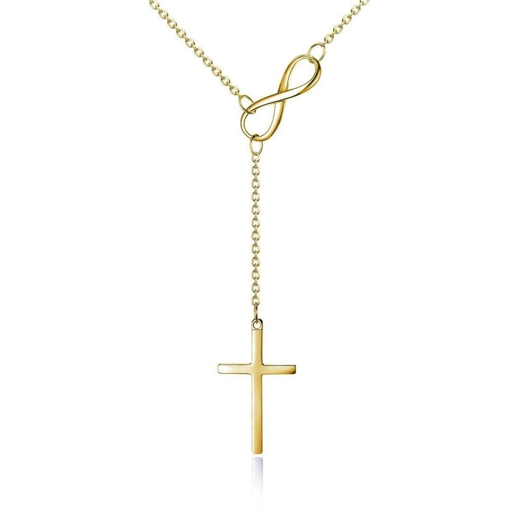 Italian Sterling Silver Infinity Cross Lariat Necklace Image 2