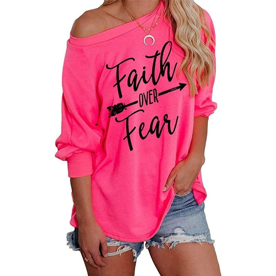 Jawint Womens Faith Over Fear Long Sleeve T-Shirt Image 1