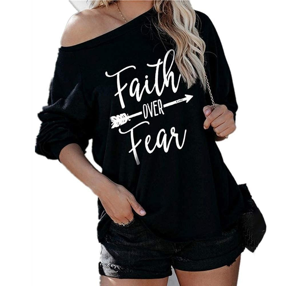 Jawint Womens Faith Over Fear Long Sleeve T-Shirt Image 2