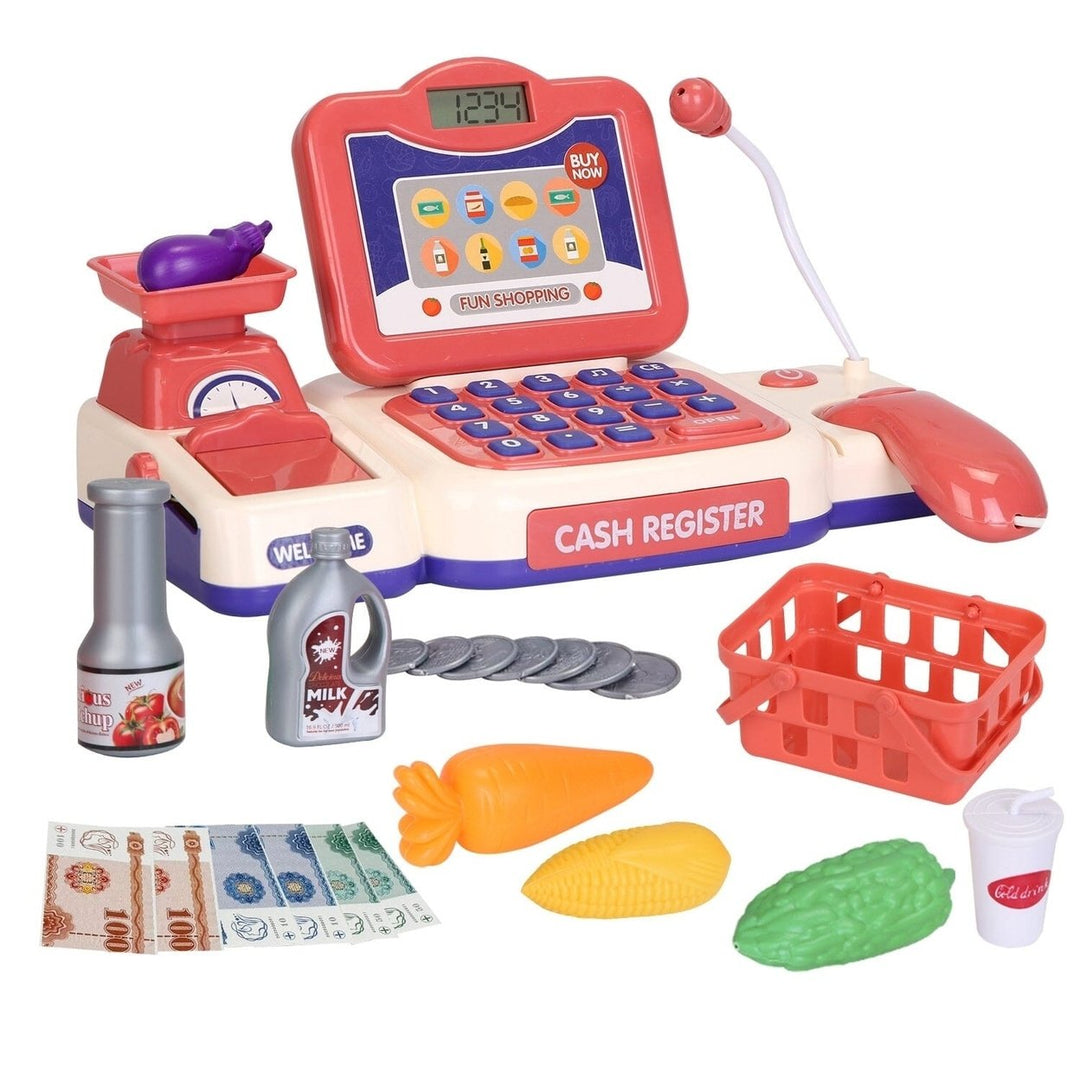 Kids Cash Register Pretend Play Cashier Toy with Scanner Calculator Image 1