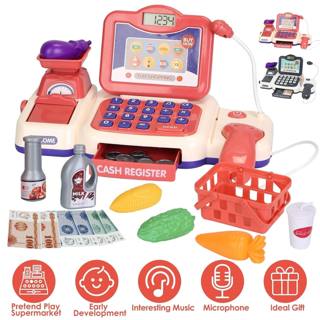 Kids Cash Register Pretend Play Cashier Toy with Scanner Calculator Image 4