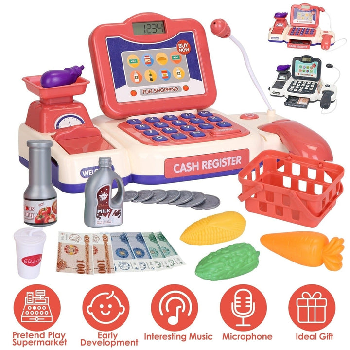 Kids Cash Register Pretend Play Cashier Toy with Scanner Calculator Image 4