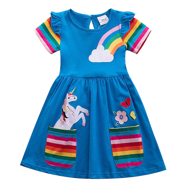 Kids Little Girls Knee-length Short Sleeve Dress Image 1