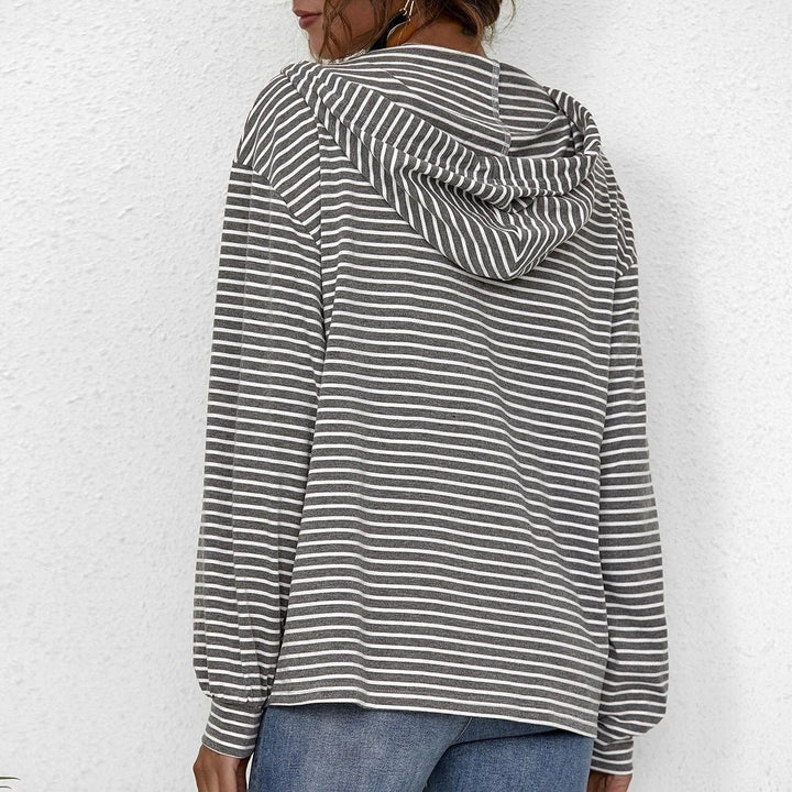 Kangaroo Pocket Striped Drawstring Hoodie Image 8