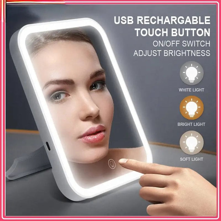 LED Makeup Mirror Touch Screen 3 Light Portable Standing Folding Vanity Mirror Image 4