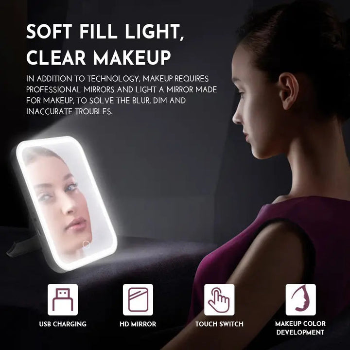 LED Makeup Mirror Touch Screen 3 Light Portable Standing Folding Vanity Mirror Image 4