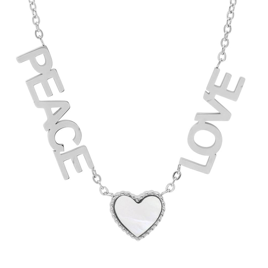 Ladies Peace Love and Mother of Pearl Heart Necklace Image 1