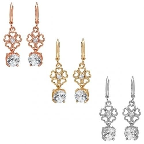 Ladies Simulated Diamond Flower Drop Earrings Image 1