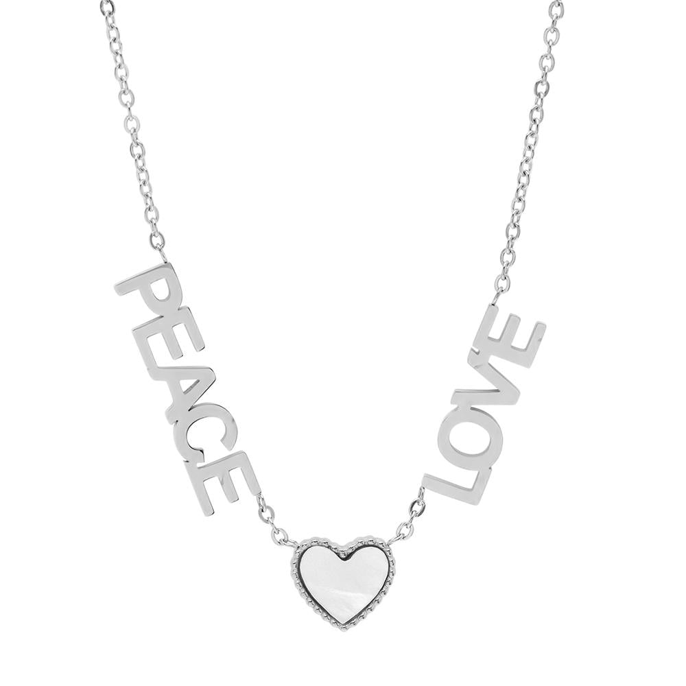 Ladies Peace Love and Mother of Pearl Heart Necklace Image 2