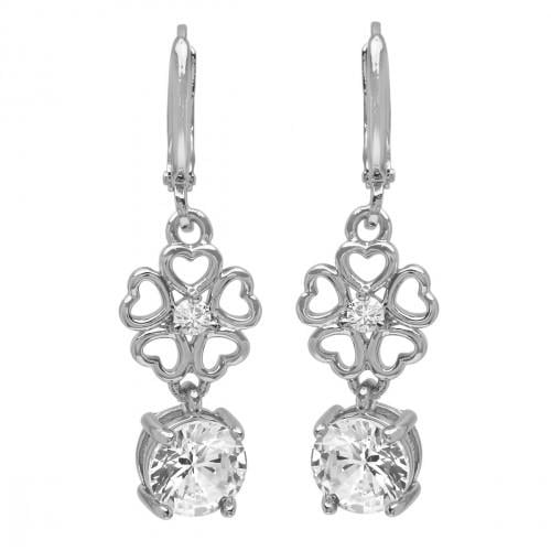 Ladies Simulated Diamond Flower Drop Earrings Image 4