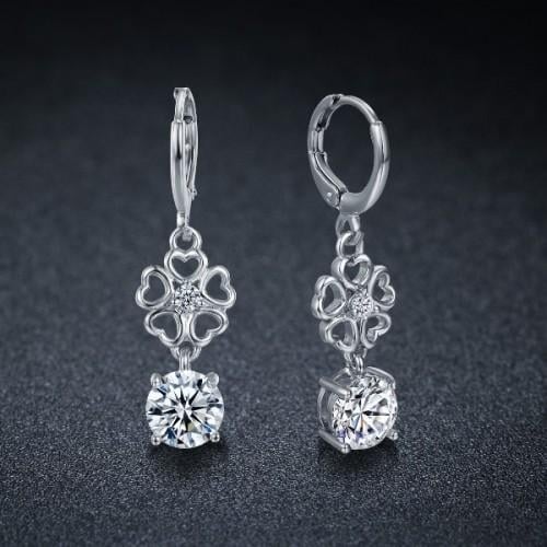 Ladies Simulated Diamond Flower Drop Earrings Image 4