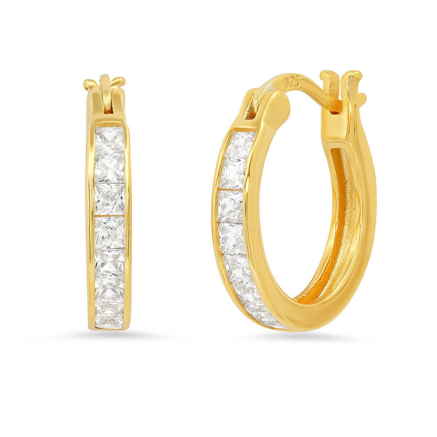 Ladies Sterling Silver and Simulated Diamonds Round Hoop Earrings Image 1