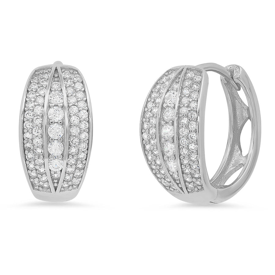 Ladies Sterling Silver And Simulated Diamonds Round Huggies Earrings Image 1