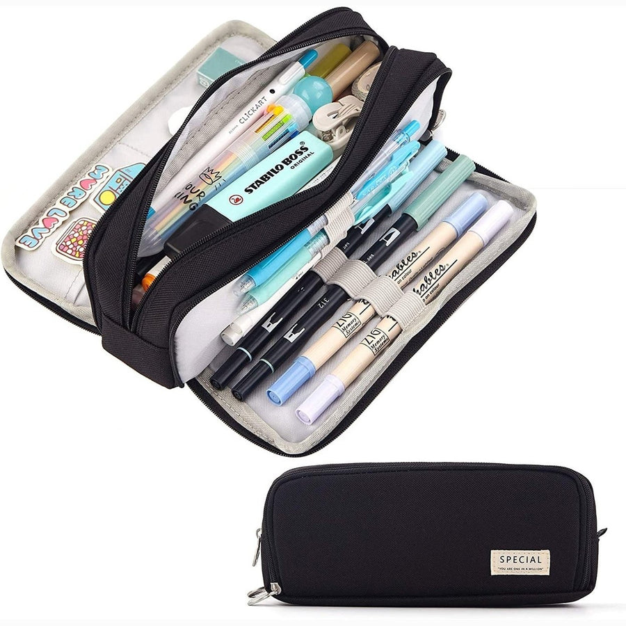 Large Capacity 3 Compartment Pouch Pencil Case Image 1