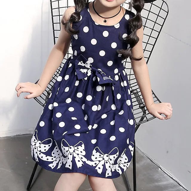 Little Girls Dress Sundress Polka Dot Casual Lace Trims Print Image 3