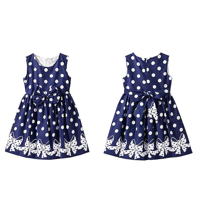 Little Girls Dress Sundress Polka Dot Casual Lace Trims Print Image 4