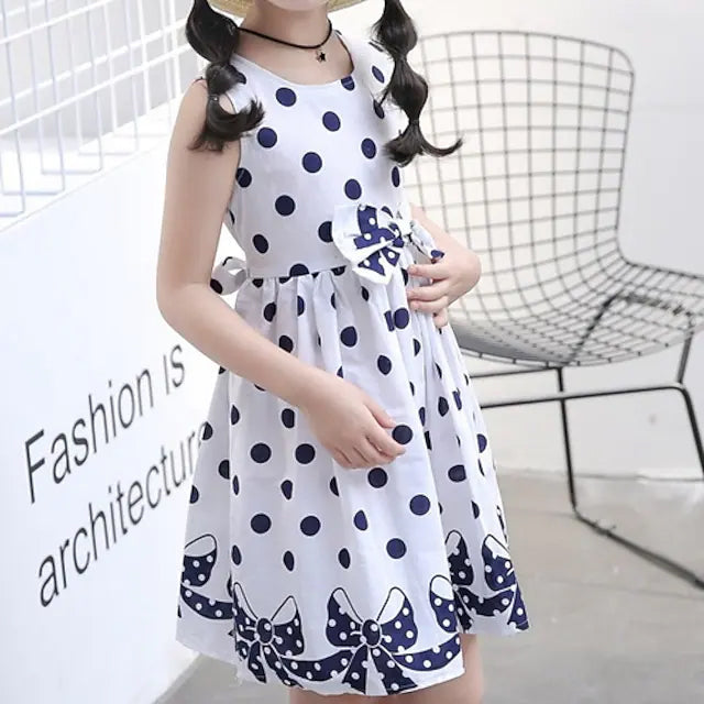 Little Girls Dress Sundress Polka Dot Casual Lace Trims Print Image 6