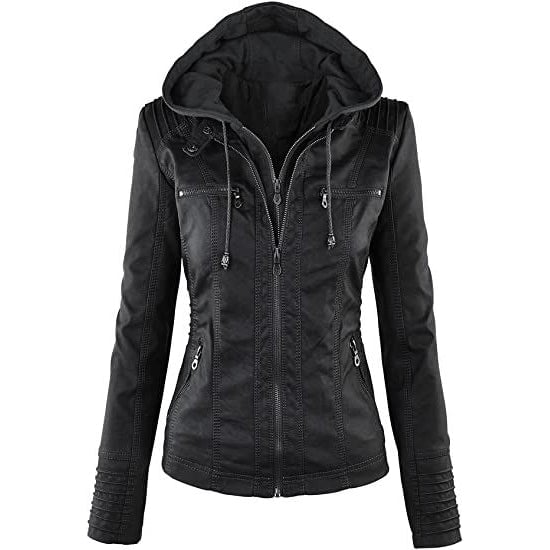 Lock and Love Womens Removable Hooded Faux Leather Jacket Image 1