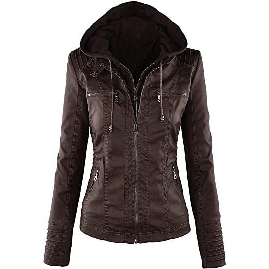 Lock and Love Womens Removable Hooded Faux Leather Jacket Image 3