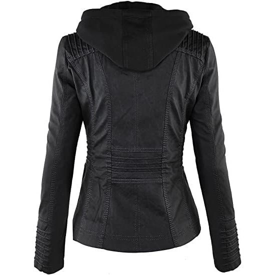 Lock and Love Womens Removable Hooded Faux Leather Jacket Image 4