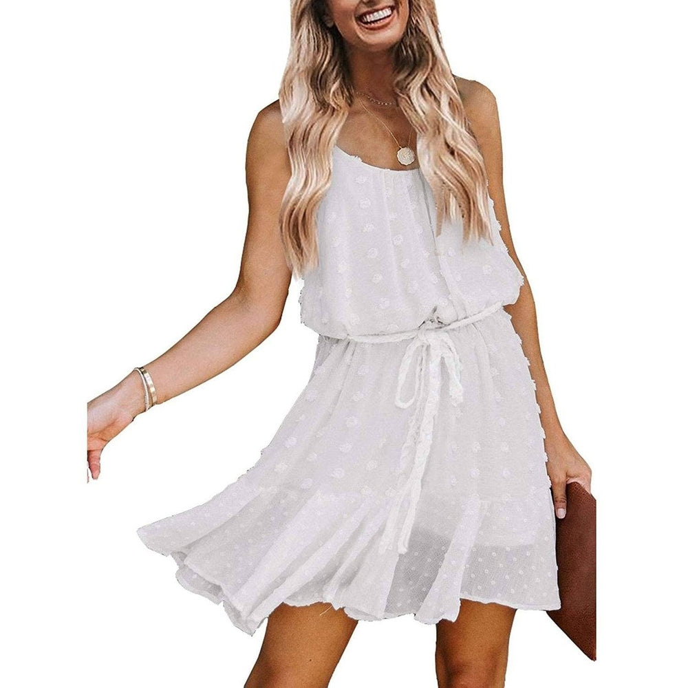 Lovinchic Womens Spaghetti Strap Tied Waist Floral Mini Dress Summer Casual Flowy Dress Image 2