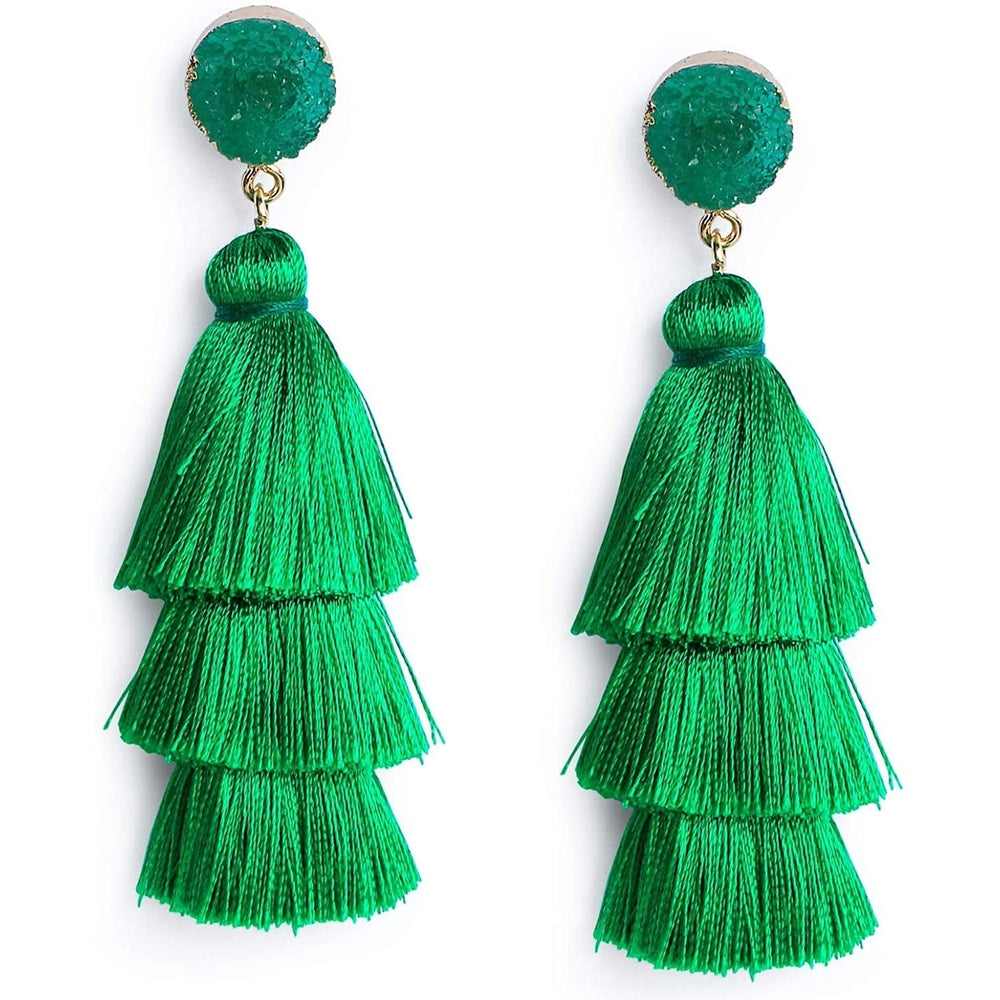 MeandHz Colorful Layered Tassel Earrings Image 2