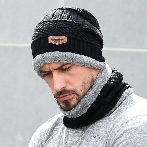 Men And Women Knitted Winter Scarf and Hat Fleece Lined Bonnet Beanies Image 1