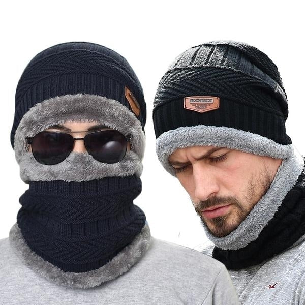 Men And Women Knitted Winter Scarf and Hat Fleece Lined Bonnet Beanies Image 2