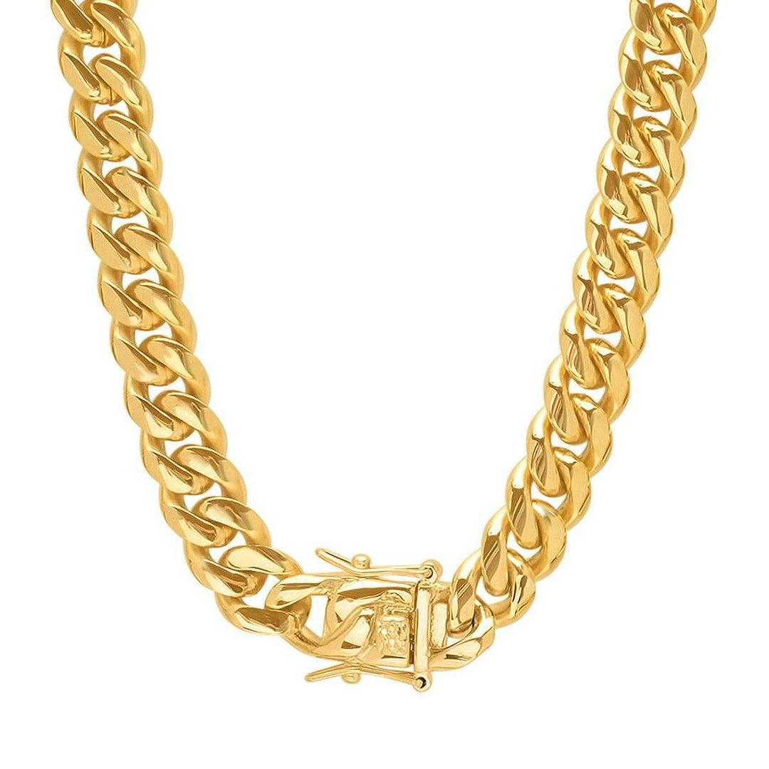 Mens 18K Gold Plated Stainless Steel 10MM Miami Cuban Chain Image 2