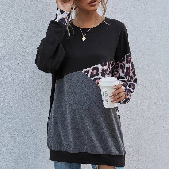 Leopard Print Colorblock Drop Shoulder Sweatshirt Image 3