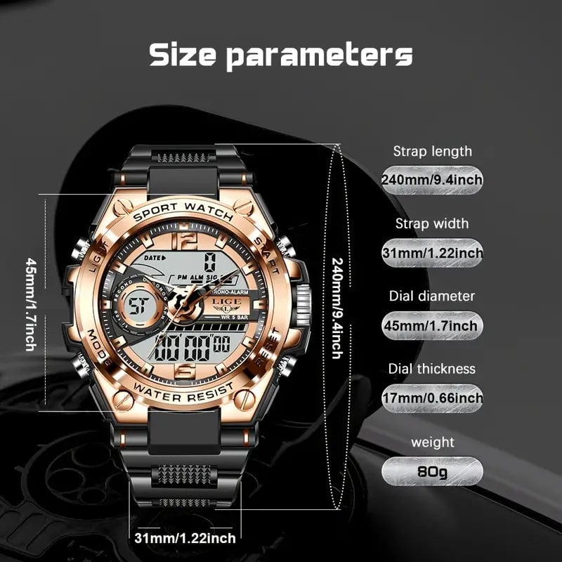 LIGE Men Digital Military Waterproof Watch Image 4