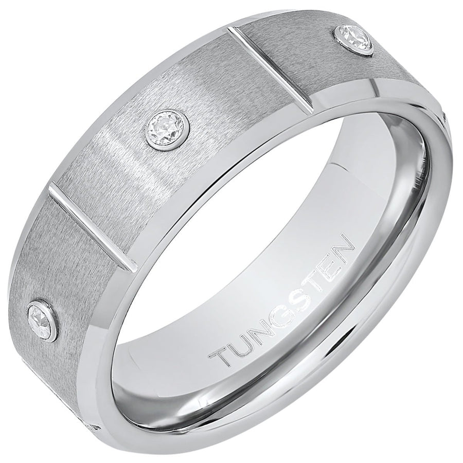 Mens Tungsten and Simulated Diamonds Band Ring Image 1