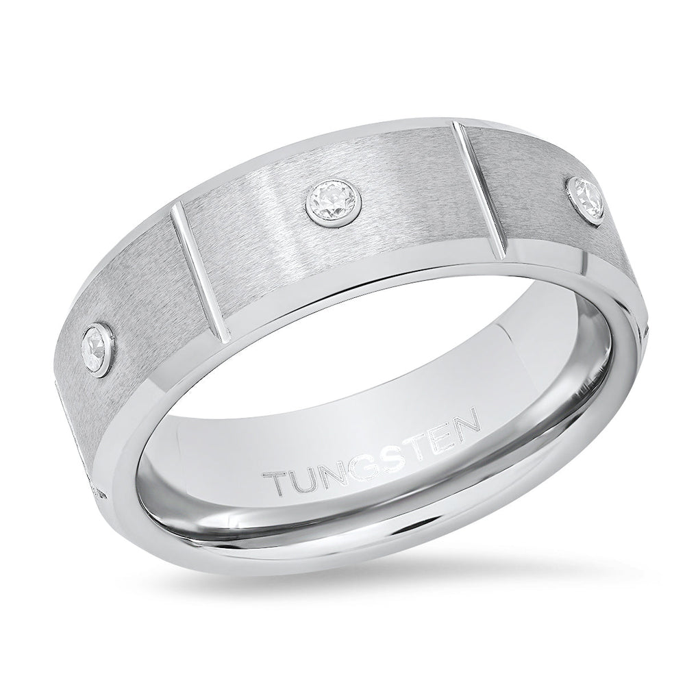 Mens Tungsten and Simulated Diamonds Band Ring Image 2