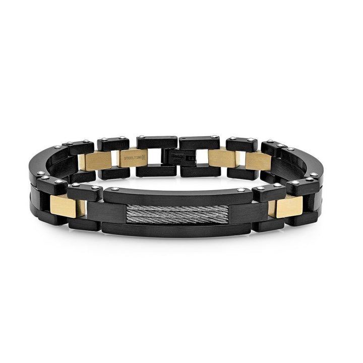 Mens Two Tone Black IP and Stainless Steel Link Bracelet Image 1