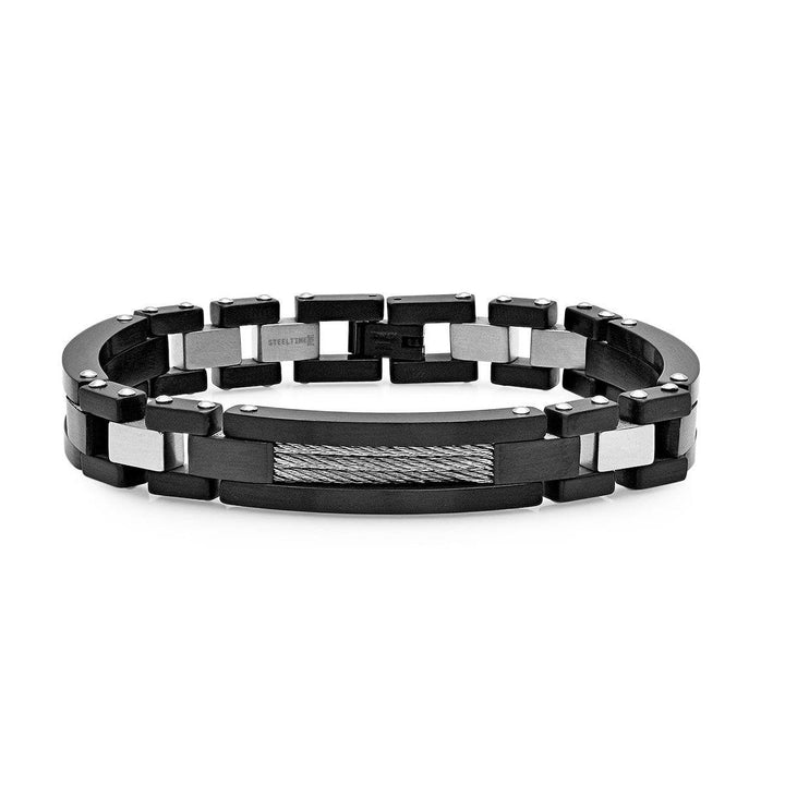 Mens Two Tone Black IP and Stainless Steel Link Bracelet Image 2