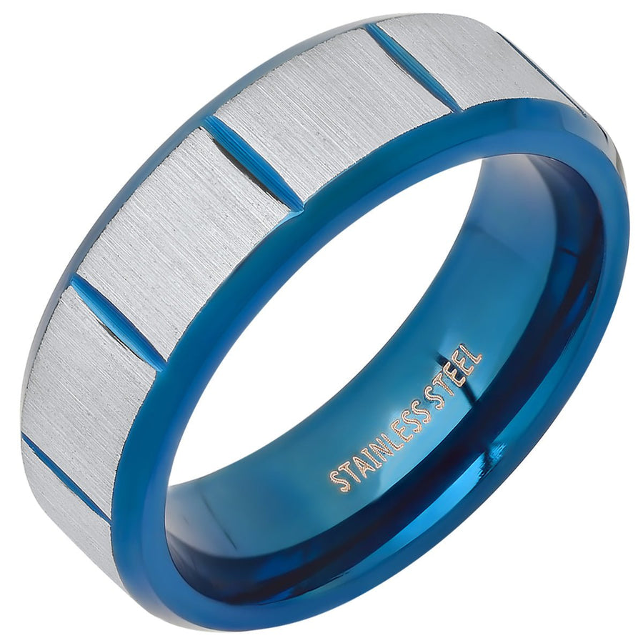 Mens Two Tone Blue IP and Stainless Steel Ring Image 1