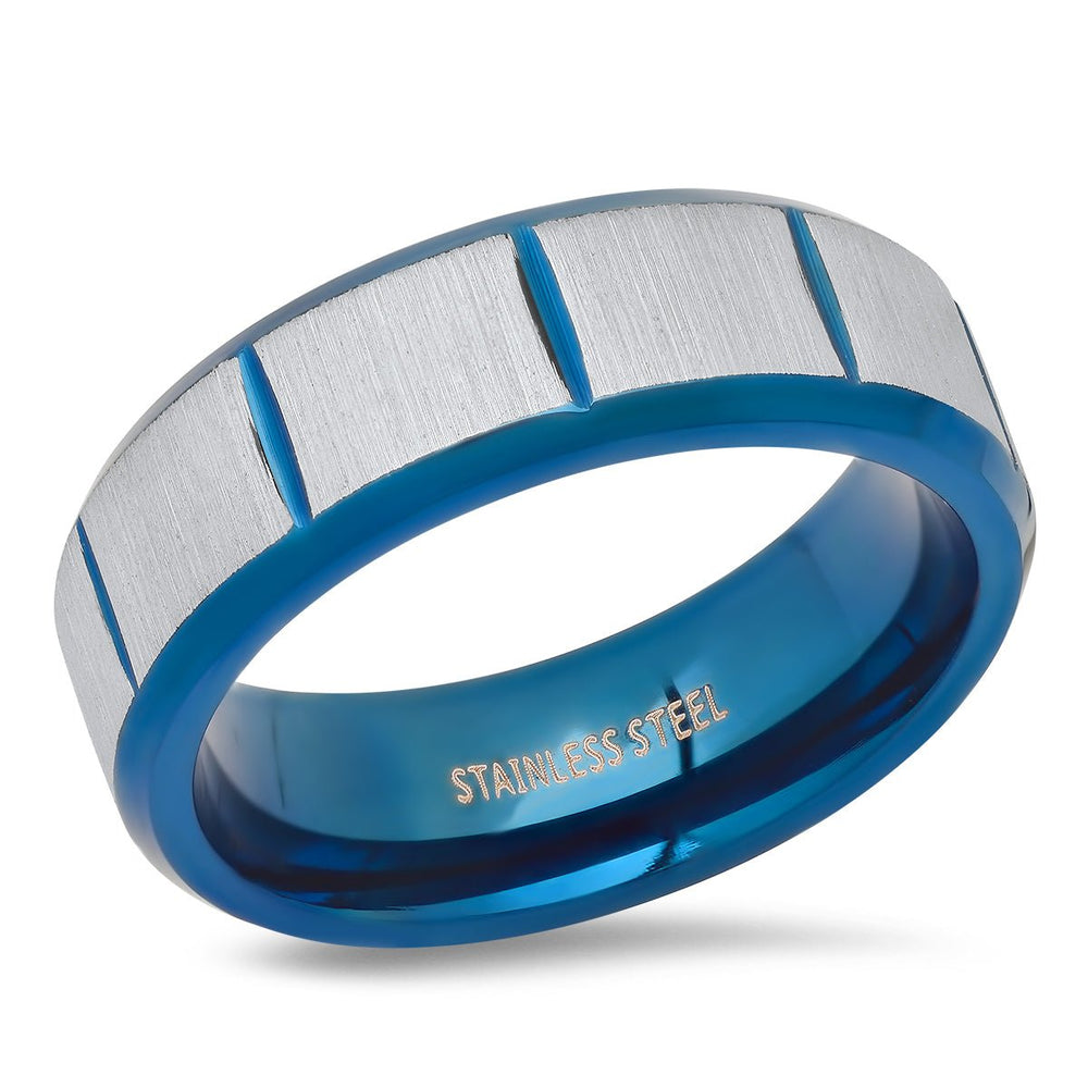 Mens Two Tone Blue IP and Stainless Steel Ring Image 2