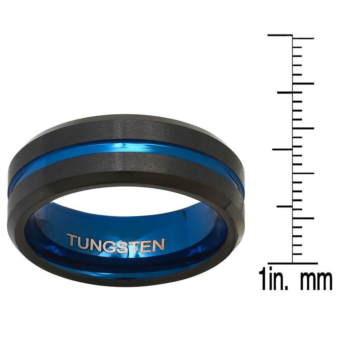 Mens Two Tone Blue and Black IP Tungsten Band Ring Image 3