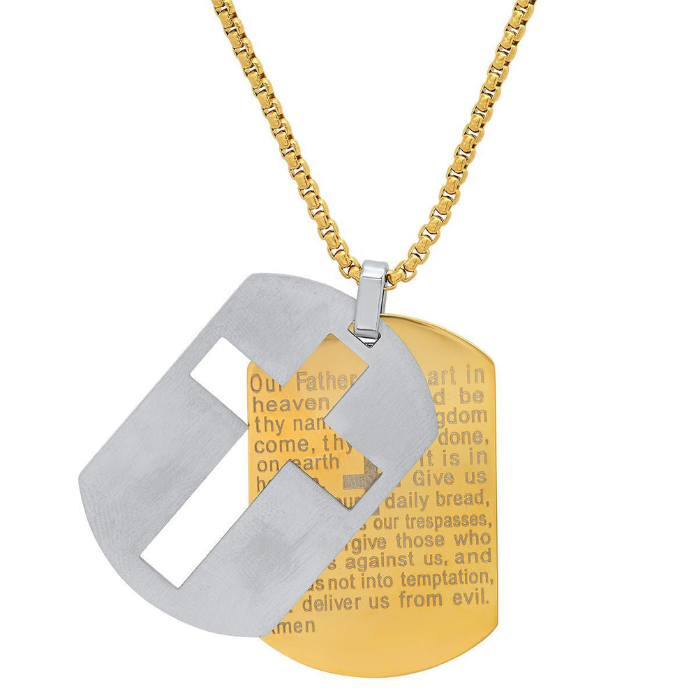 Mens Two Tone Stainless Steel Lords Prayer Double Dog Tag Pendant Image 2